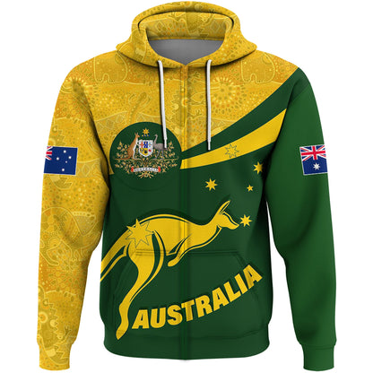 Clothing Australia Coat Of Arms Active Sport Pattern Gold Zip Hoodie