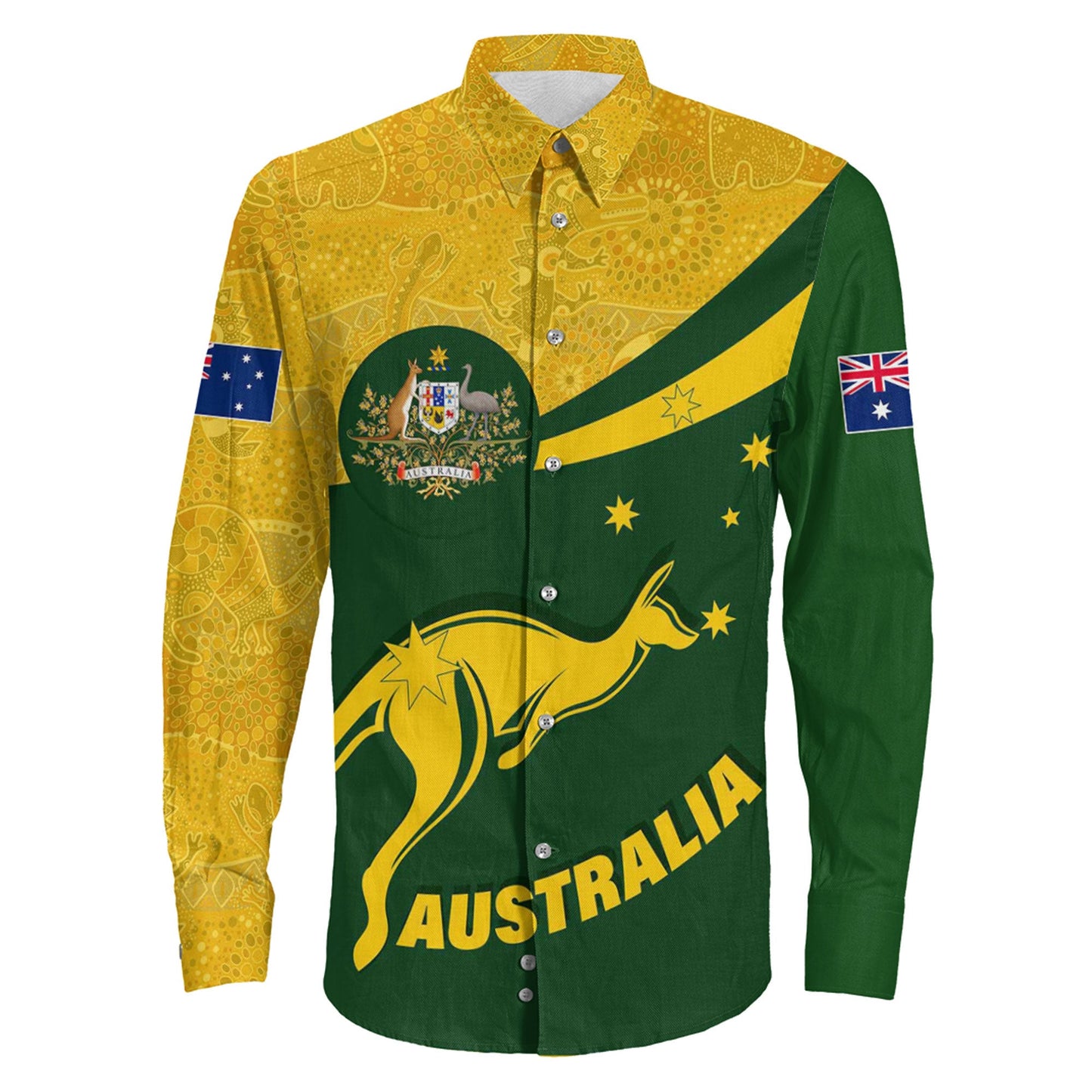 Clothing Australia Coat Of Arms Active Sport Pattern Gold Long Sleeve Button Shirt