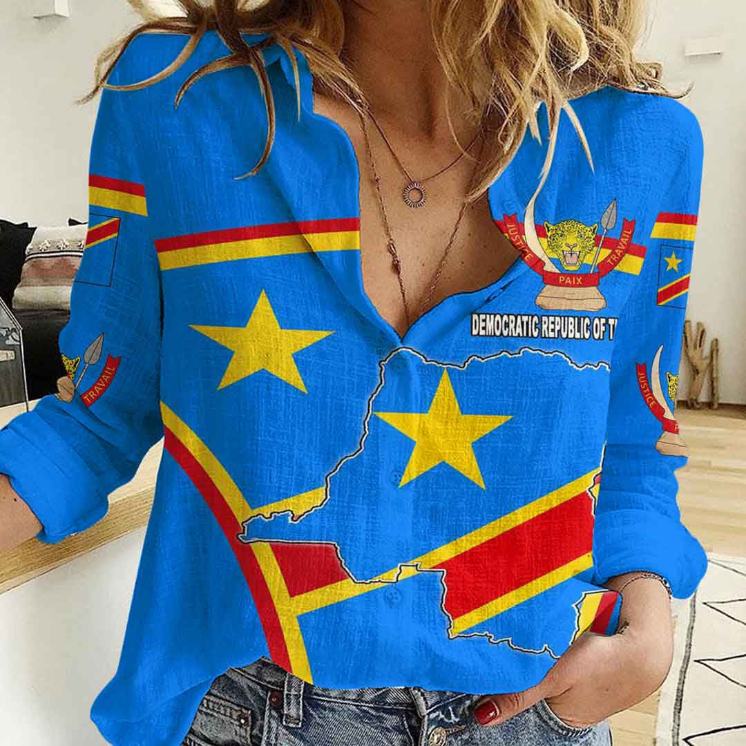 Clothing Democratic Republic of the Congo Active Flag Women Casual Shirt