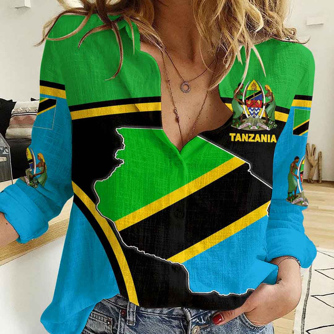Clothing Tanzania Active Flag Women Casual Shirt
