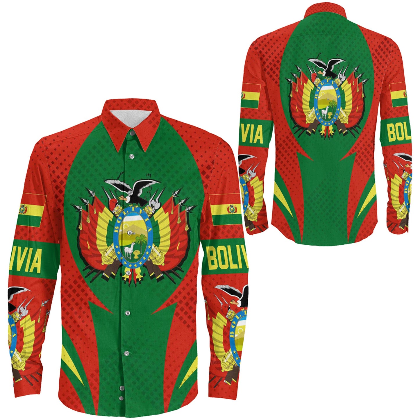 Clothing Bolivia Action Flag Sporty Style Long Sleeve Button Shirt
