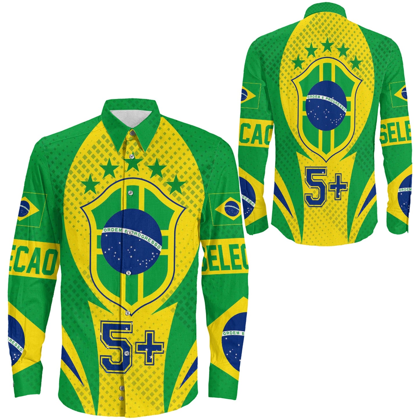 Clothing Brazils Action Flag Sporty Style Long Sleeve Button Shirt
