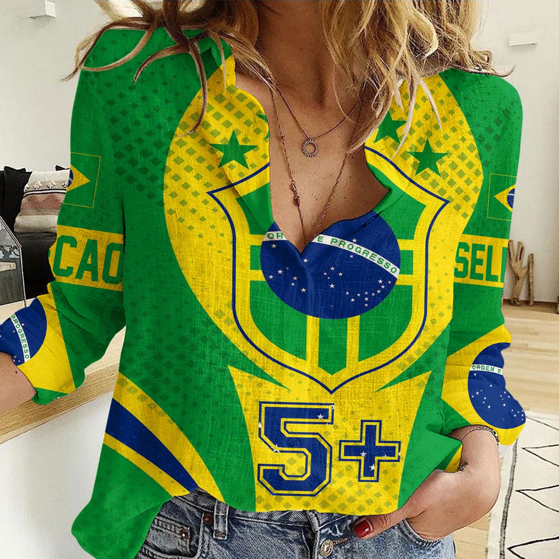 Clothing Brazils Action Flag Sporty Style Women Casual Shirt