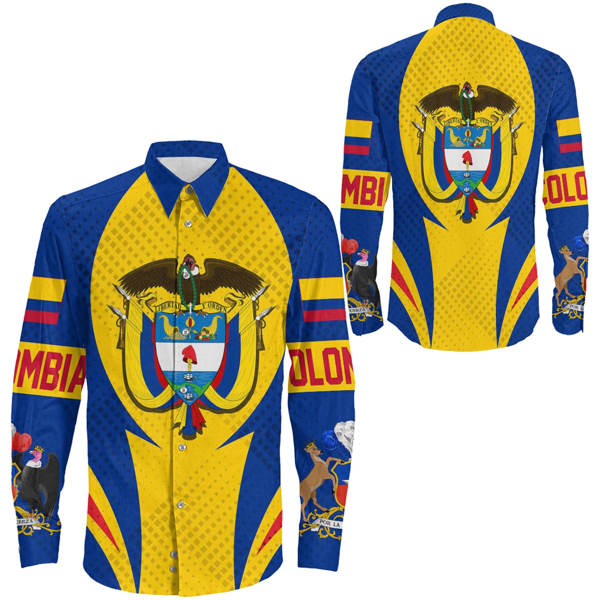 Clothing Colombia Action Flag Sporty Style Long Sleeve Button Shirt