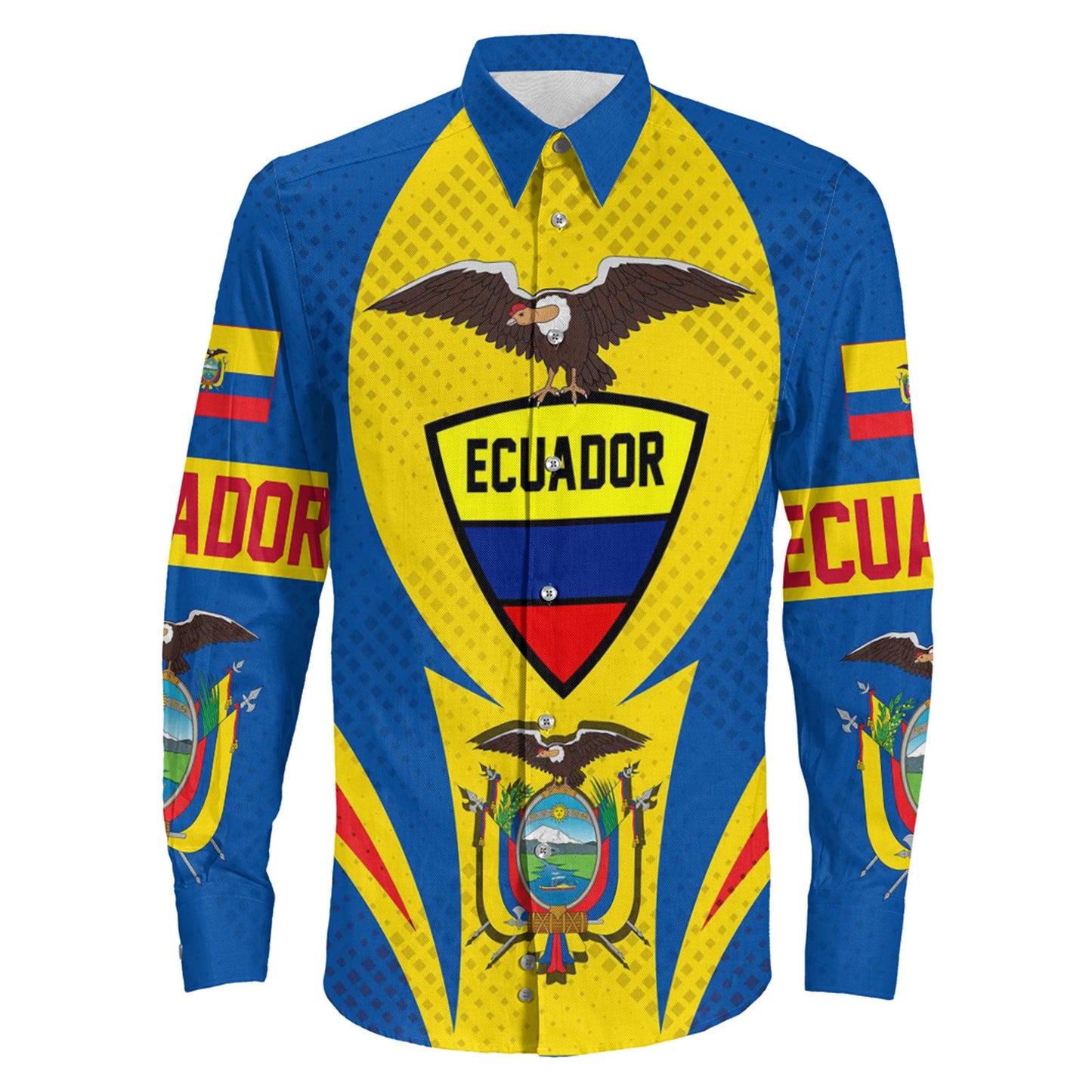 Clothing Ecuador Action Flag Sporty Style Long Sleeve Button Shirt