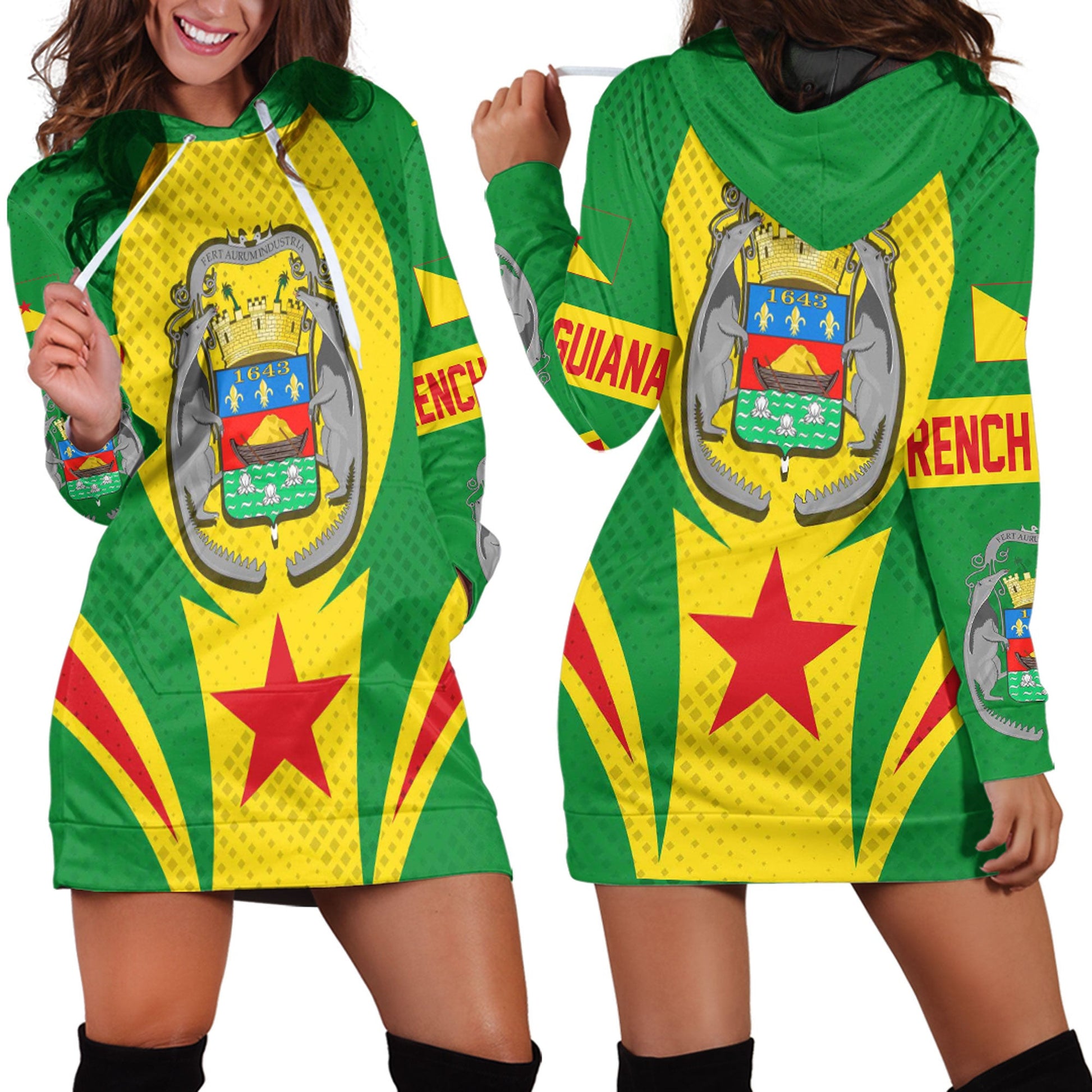 Clothing French Guiana Action Flag Sporty Style Hoodie Dress