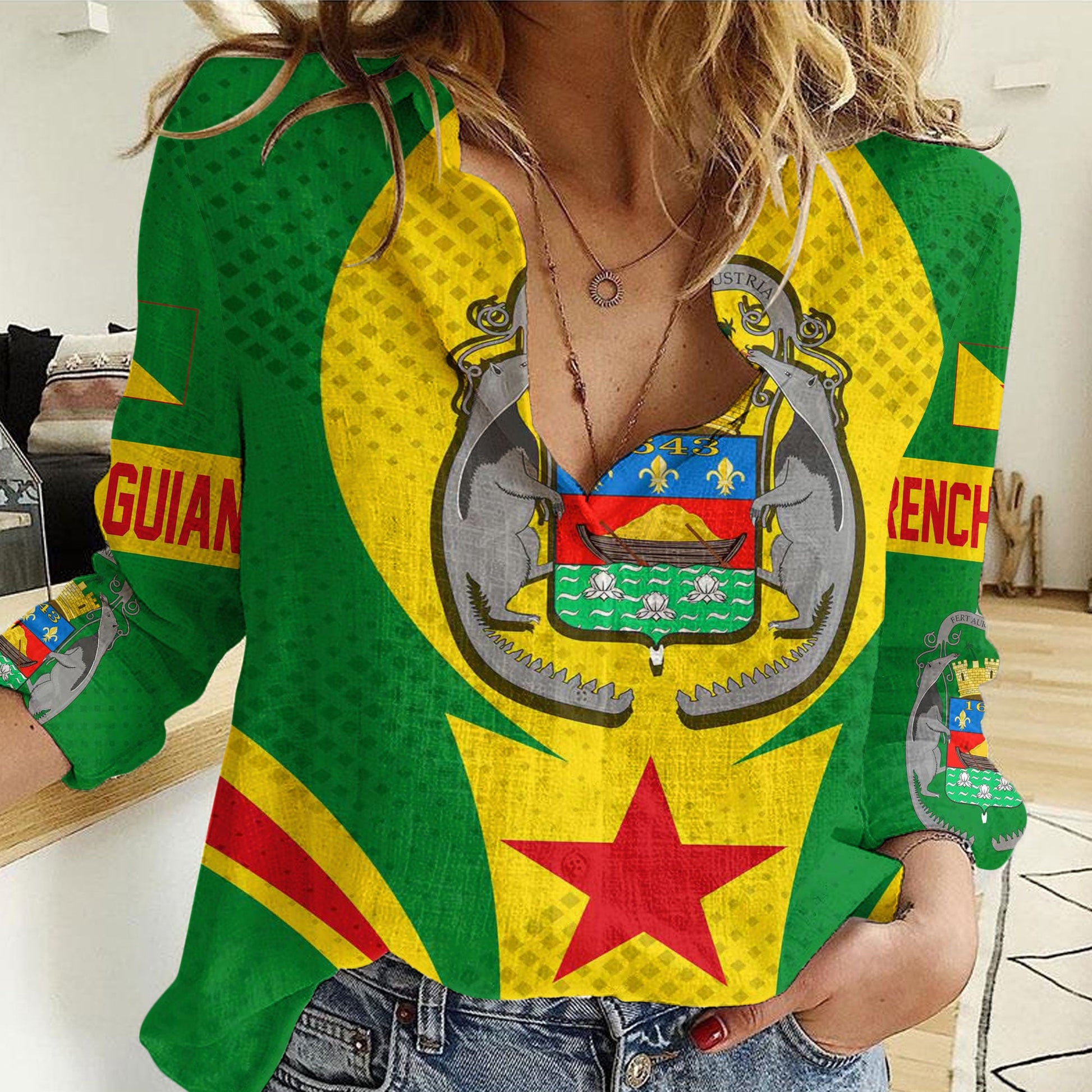 Clothing French Guiana Action Flag Sporty Style Women Casual Shirt