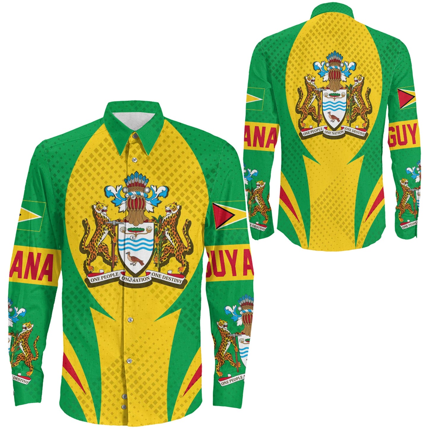 Clothing Guyana Action Flag Sporty Style Long Sleeve Button Shirt