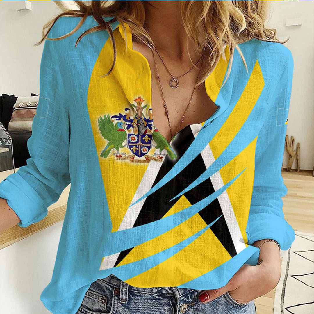 Clothing Saint Lucia Bincjou Coat of Arms Women Casual Shirt