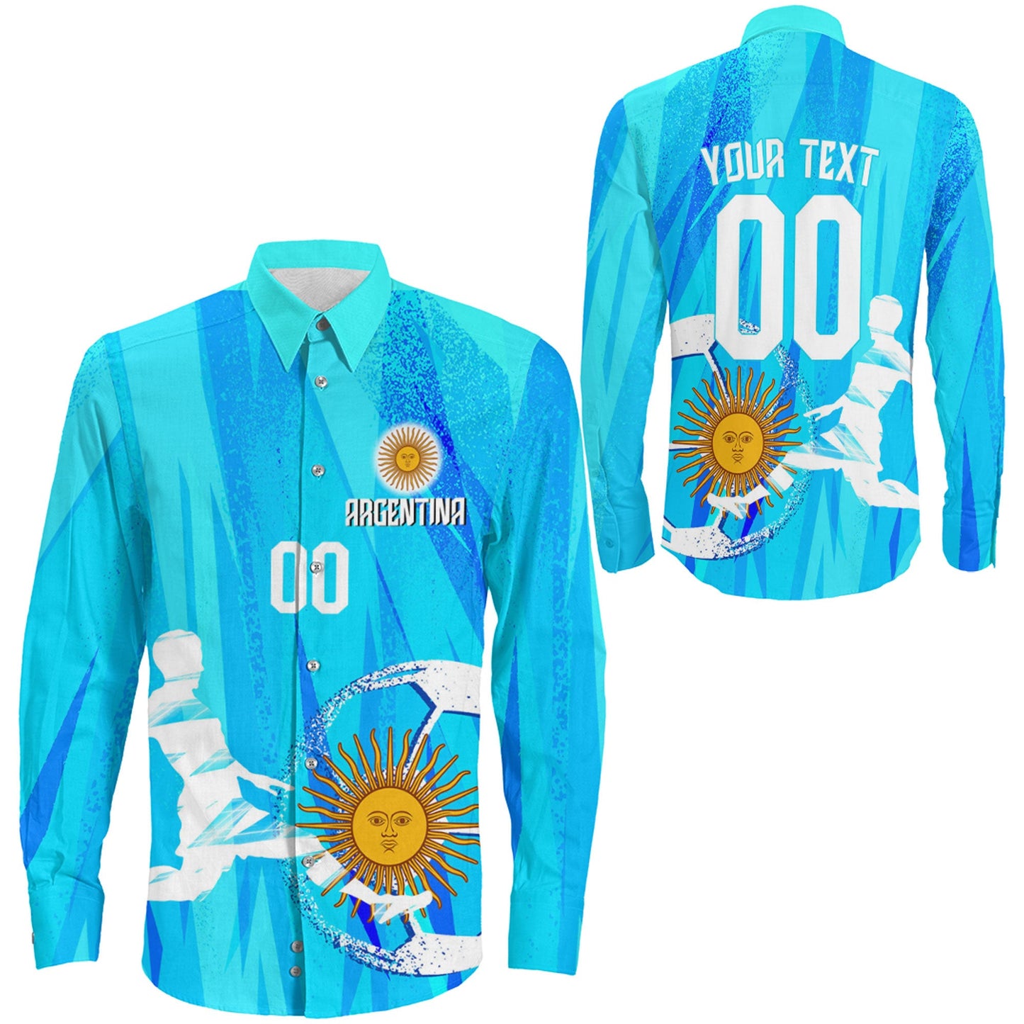 Clothing Custom Argentina Football Fan Long Sleeve Button Shirt