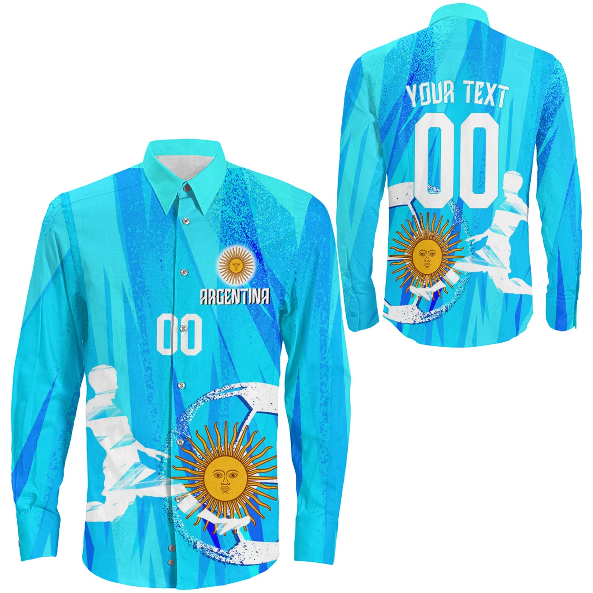 Clothing Custom Argentina Football Fan Long Sleeve Button Shirt