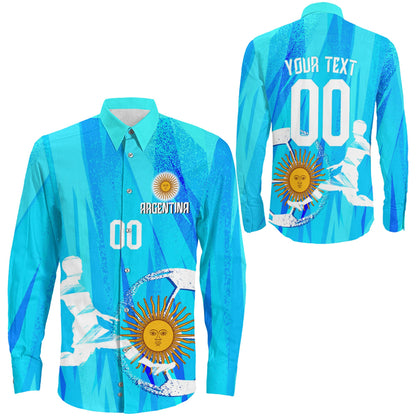 Clothing Custom Argentina Football Fan Long Sleeve Button Shirt