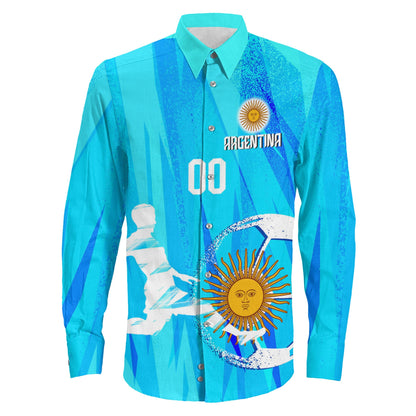Clothing Custom Argentina Football Fan Long Sleeve Button Shirt
