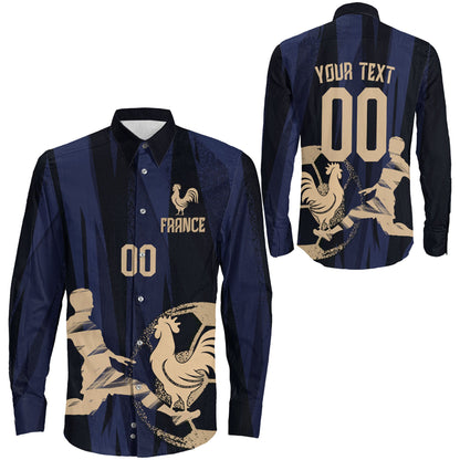 Clothing Custom France Football Fan Long Sleeve Button Shirt