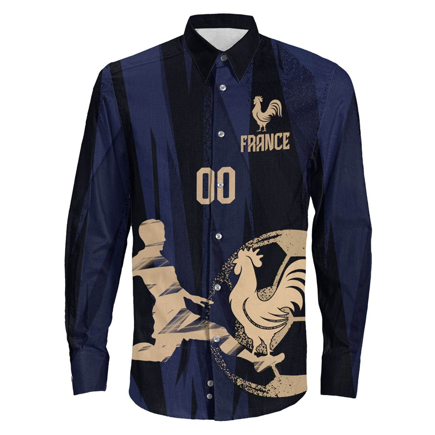 Clothing Custom France Football Fan Long Sleeve Button Shirt