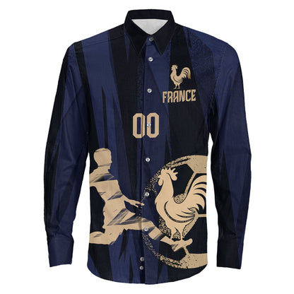 Clothing Custom France Football Fan Long Sleeve Button Shirt