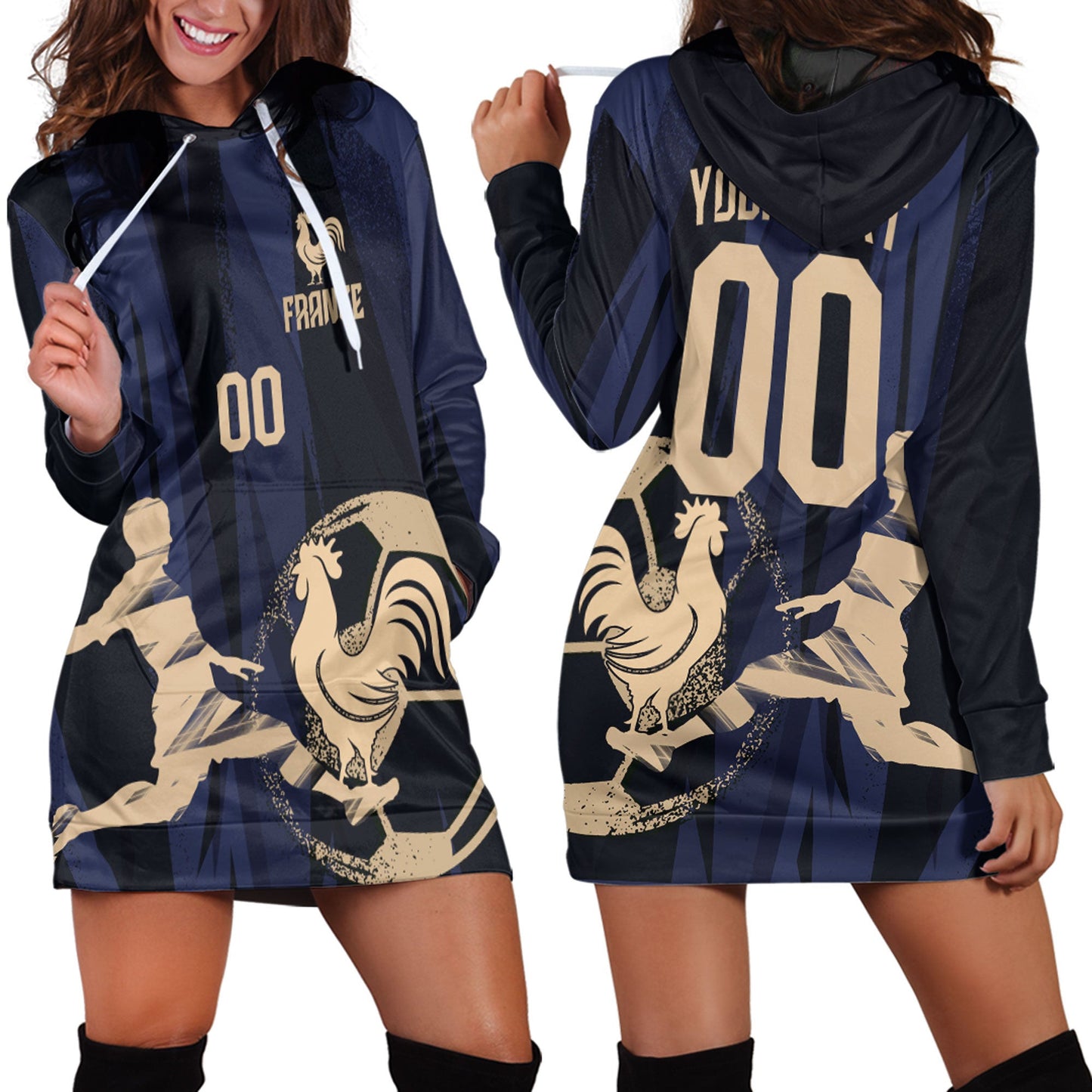 Clothing Custom France Football Fan Hoodie Dress