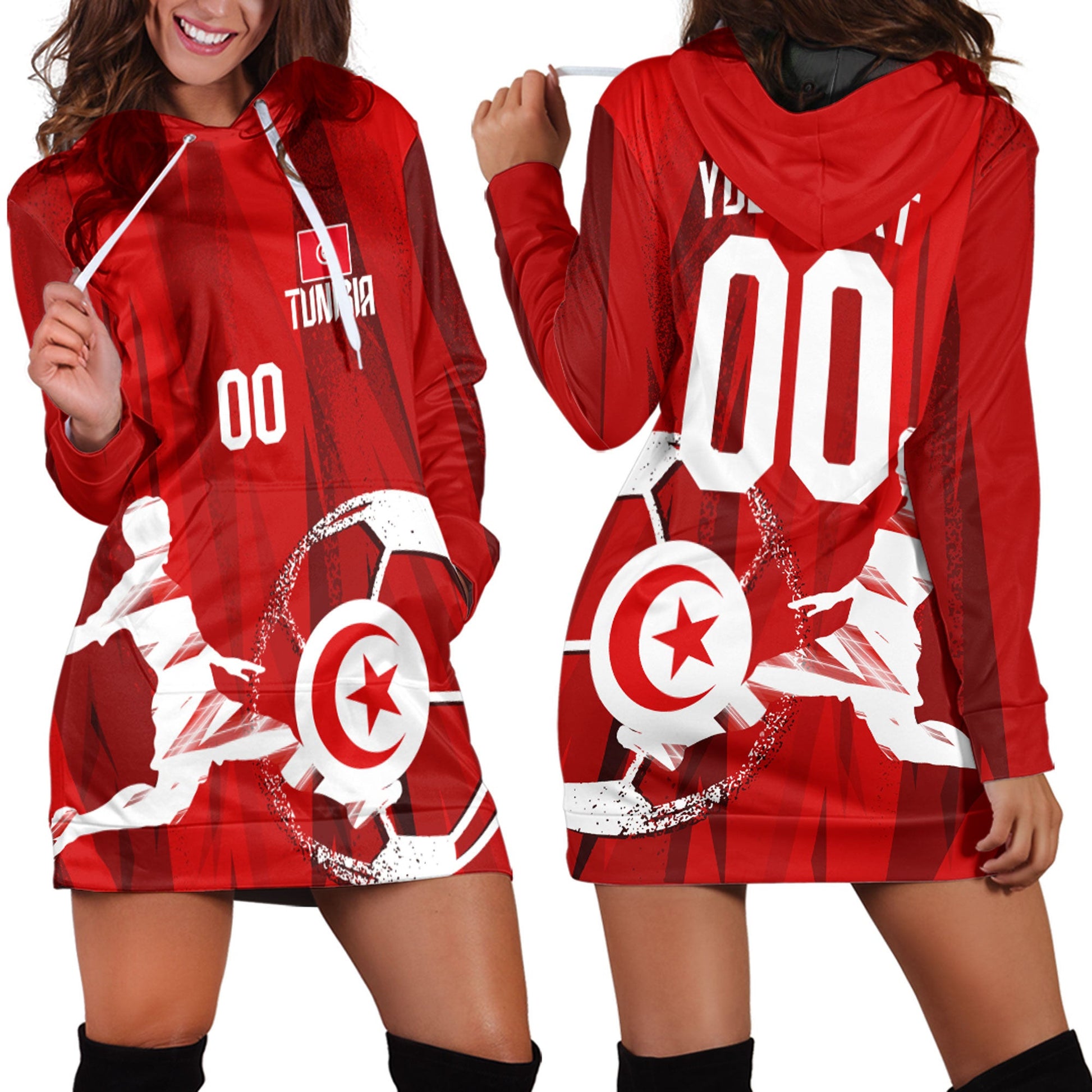 Clothing Custom Tunisia Football Fan Hoodie Dress