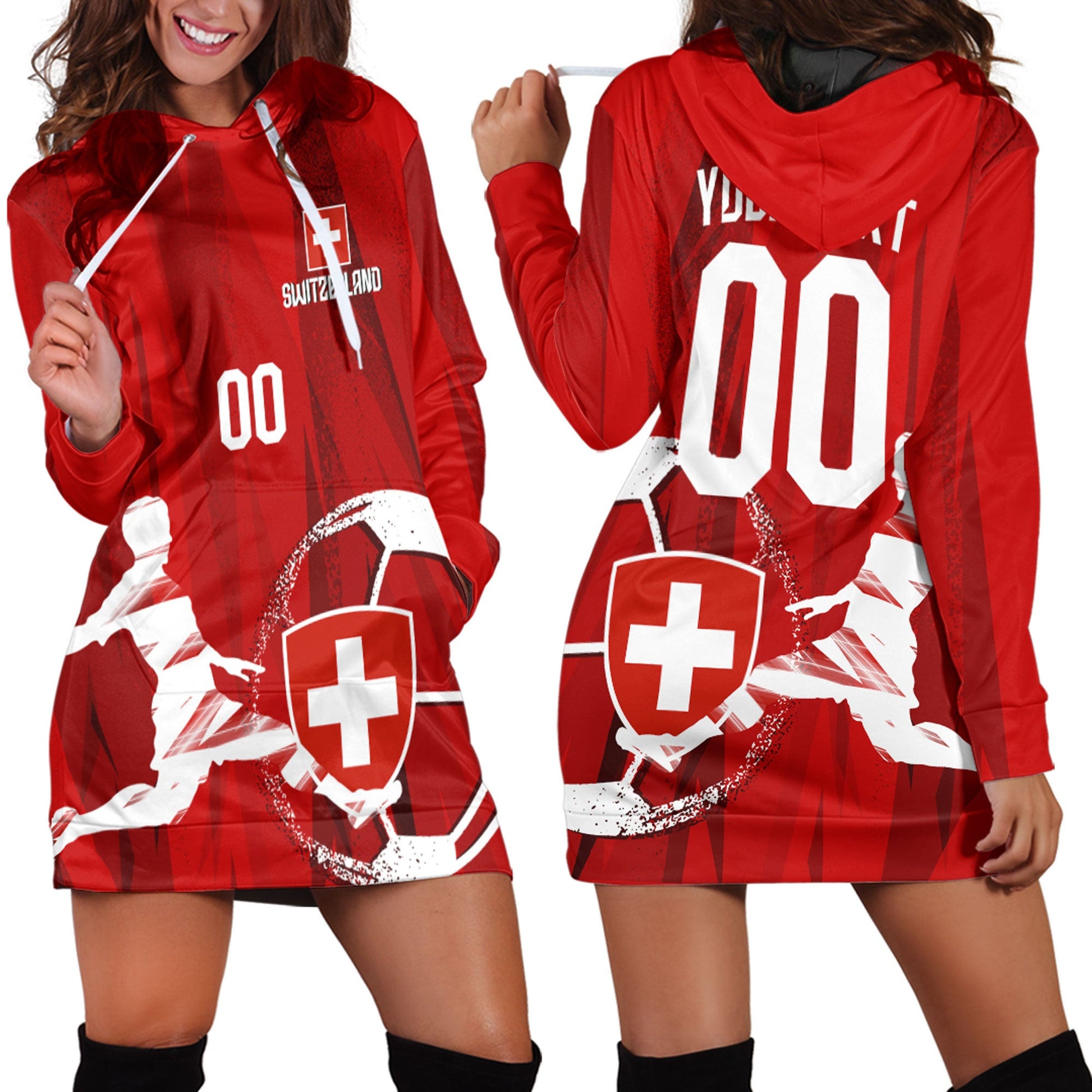 Clothing Custom Switzerland Football Fan Hoodie Dress