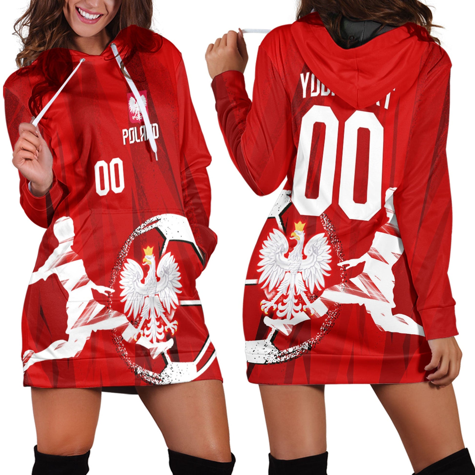 Clothing Custom Poland Football Fan Hoodie Dress