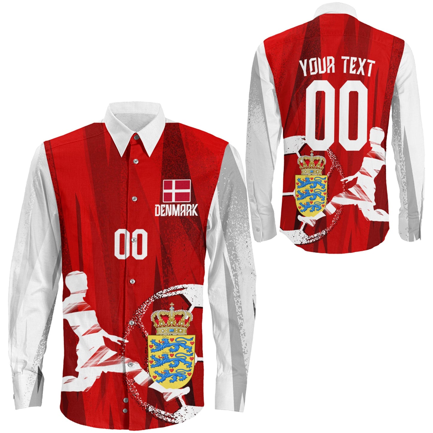 Clothing Custom Denmark Football Fan Long Sleeve Button Shirt