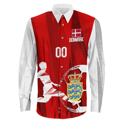 Clothing Custom Denmark Football Fan Long Sleeve Button Shirt