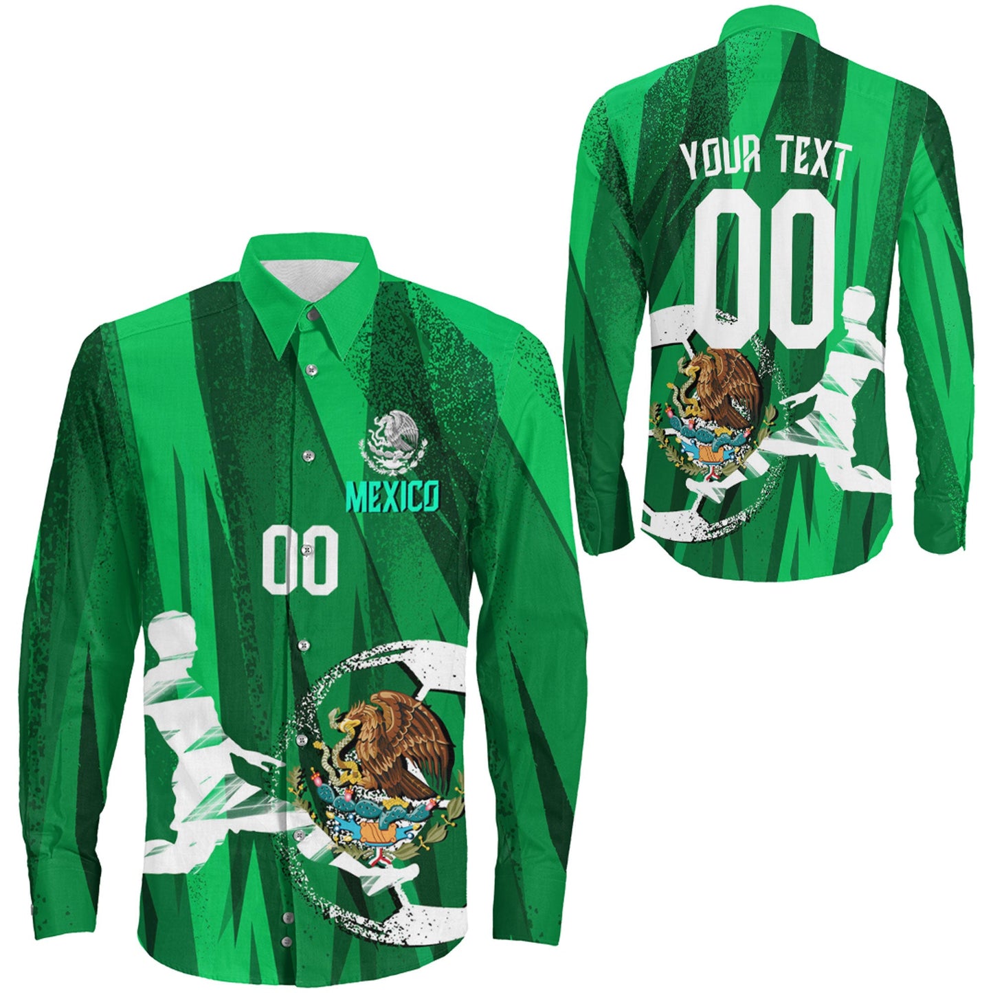 Clothing Custom Mexico Football Fan Long Sleeve Button Shirt
