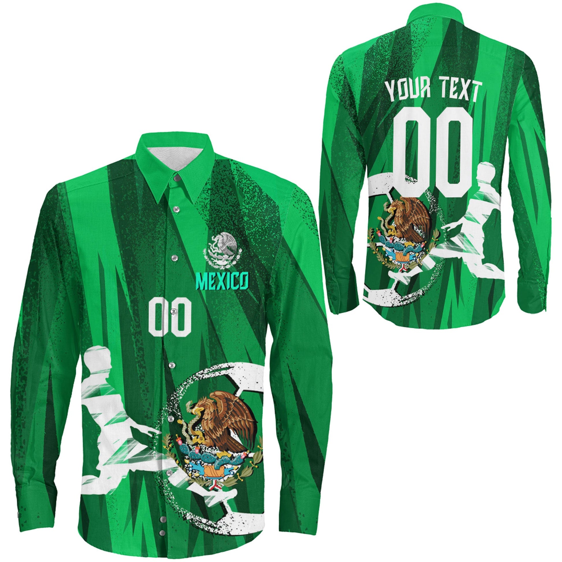 Clothing Custom Mexico Football Fan Long Sleeve Button Shirt