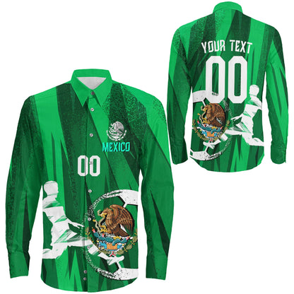 Clothing Custom Mexico Football Fan Long Sleeve Button Shirt