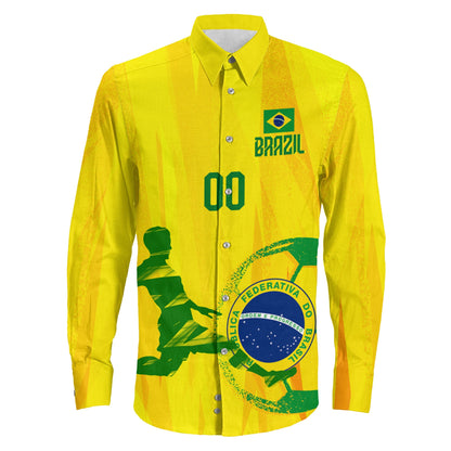 Clothing Custom Brazil Football Fan Long Sleeve Button Shirt