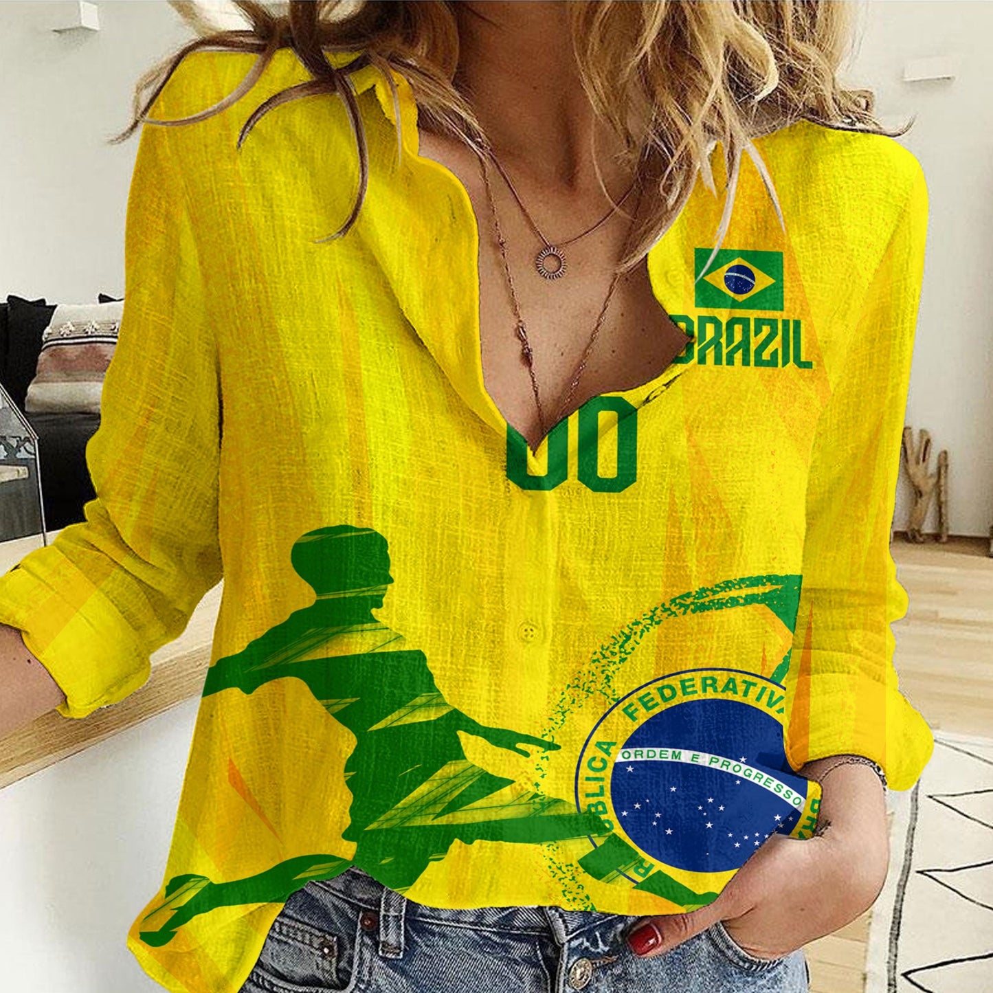 Clothing Custom Brazil Football Fan Women Casual Shirt