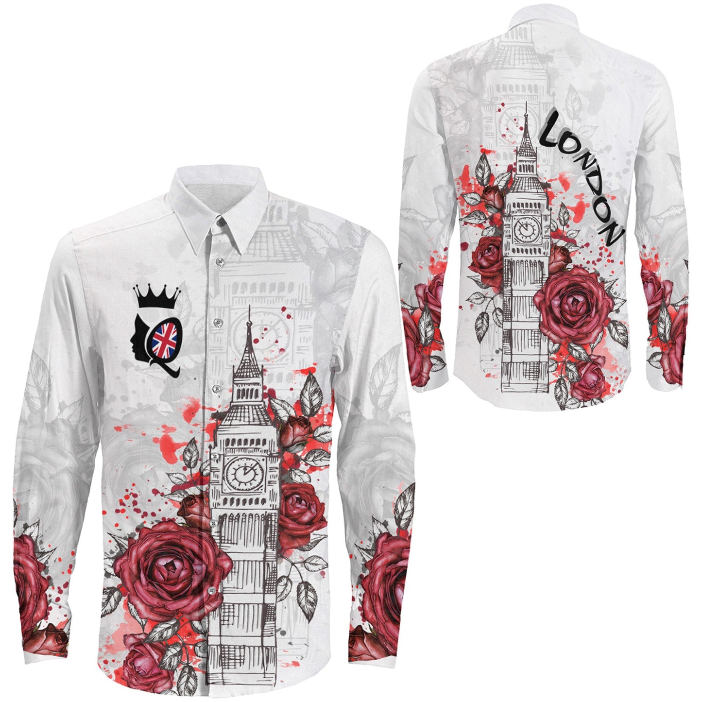 Clothing Queen Of England With Rose Long Sleeve Button Shirt