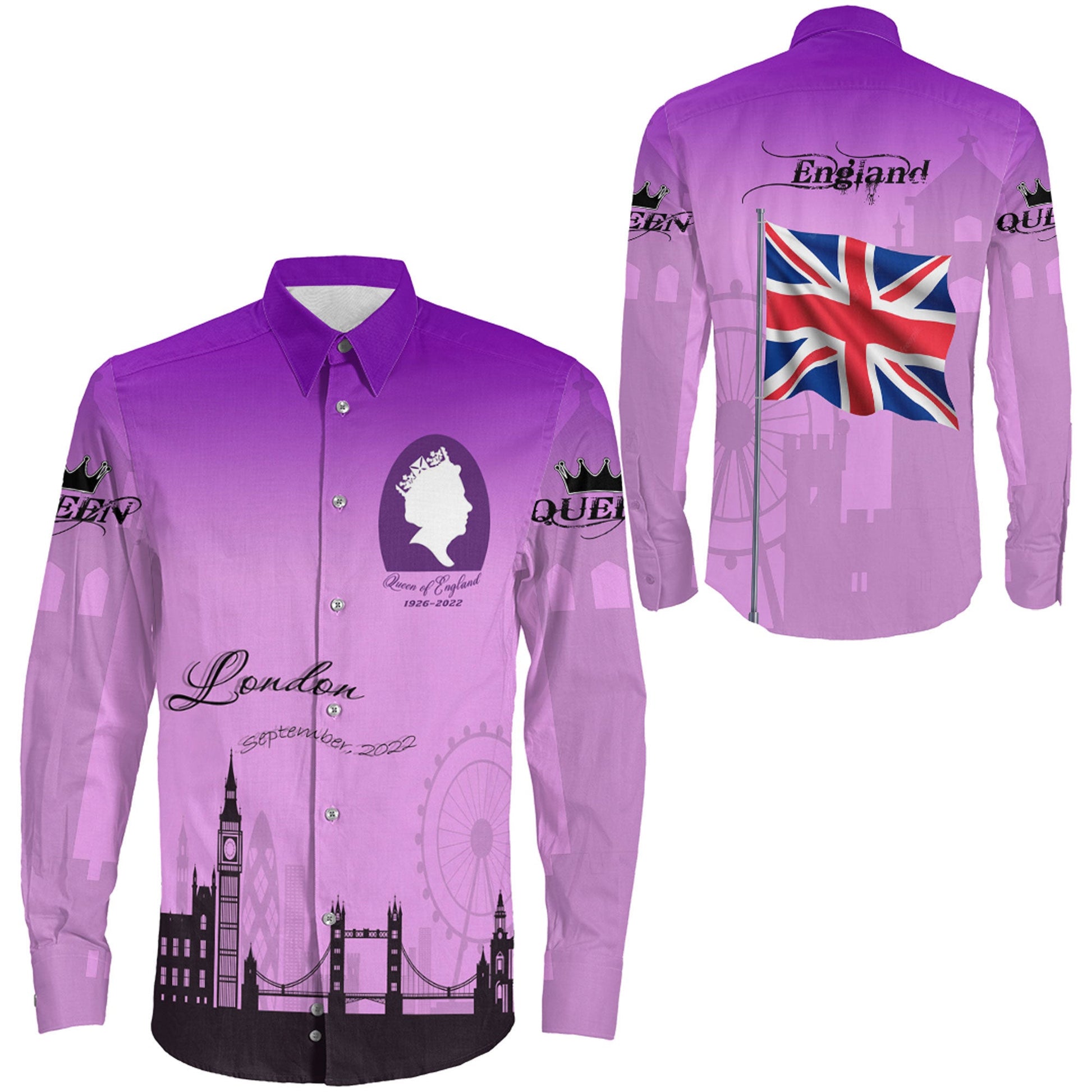 Clothing Queen Of England Purple Version Long Sleeve Button Shirt