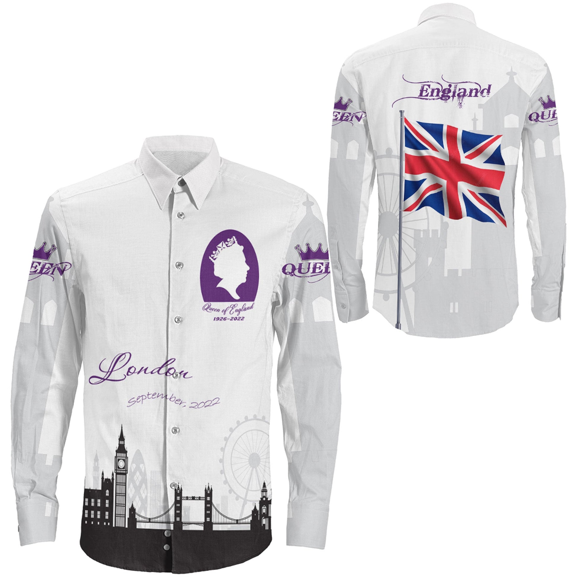Clothing Queen Of England White Version Long Sleeve Button Shirt