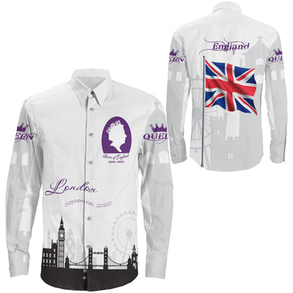 Clothing Queen Of England White Version Long Sleeve Button Shirt