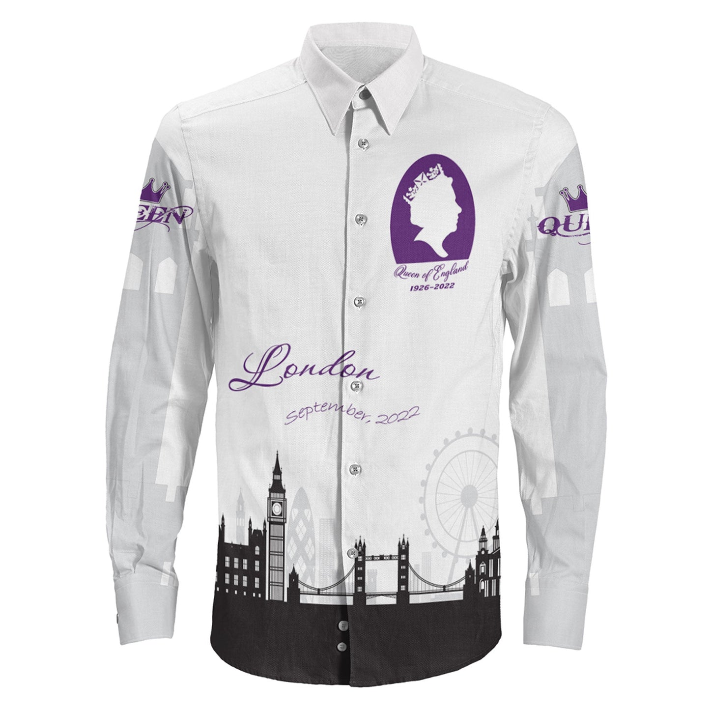 Clothing Queen Of England White Version Long Sleeve Button Shirt