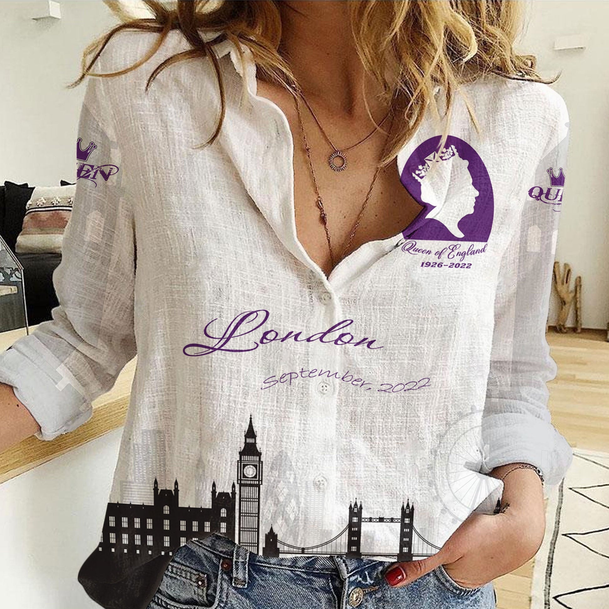 Clothing Queen Of England White Version Women Casual Shirt