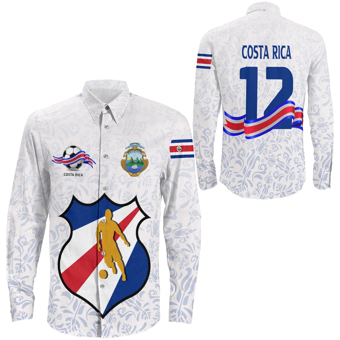 Clothing Costa Rica Soccer Jersey Style Long Sleeve Button Shirt