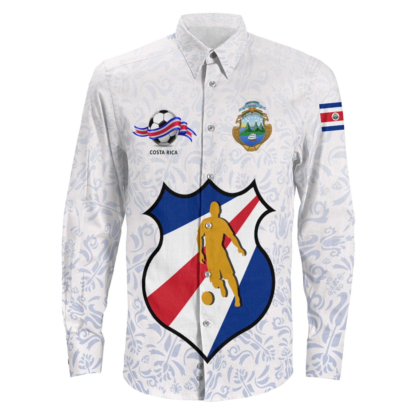 Clothing Costa Rica Soccer Jersey Style Long Sleeve Button Shirt