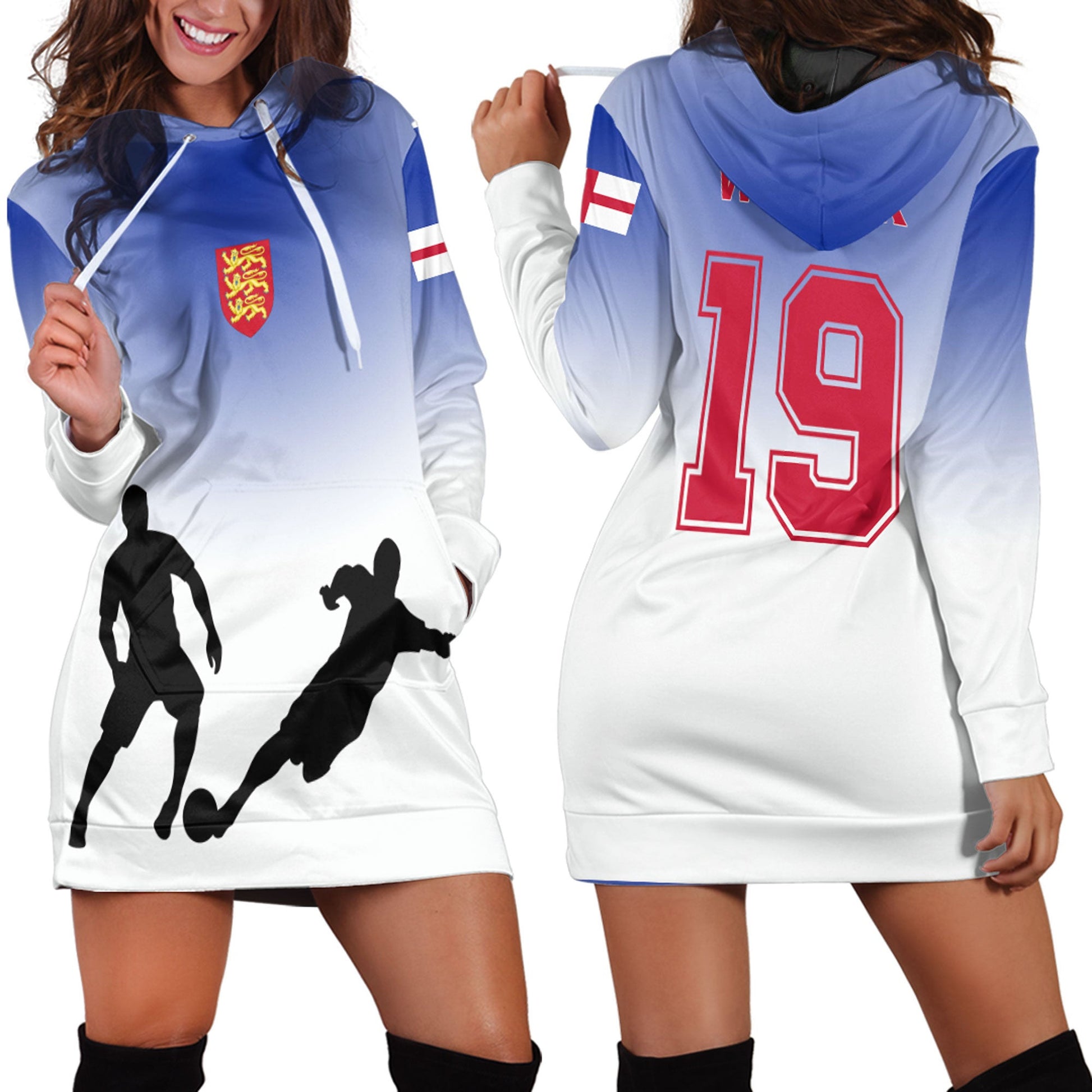 Clothing England Soccer Jersey Style Hoodie Dress