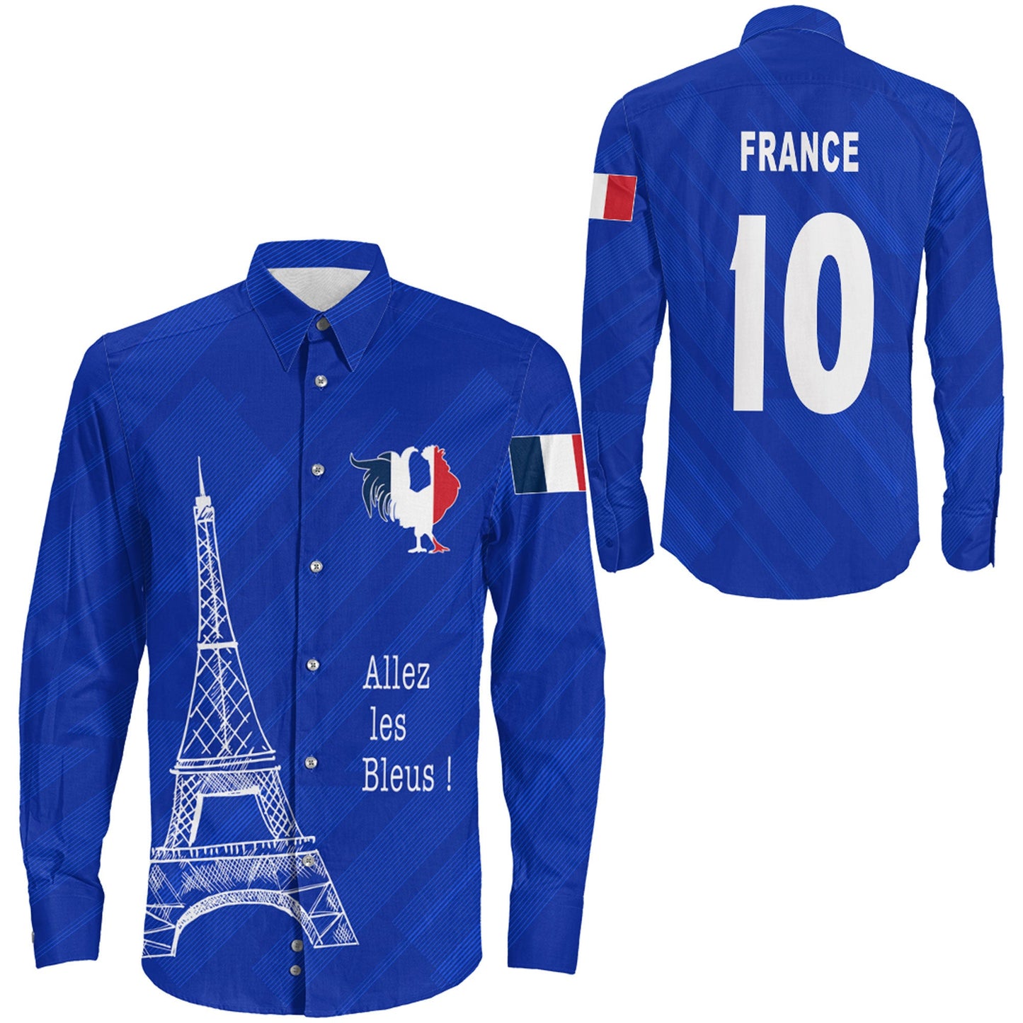 Clothing France Soccer Jersey Style Long Sleeve Button Shirt