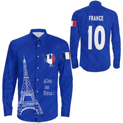 Clothing France Soccer Jersey Style Long Sleeve Button Shirt