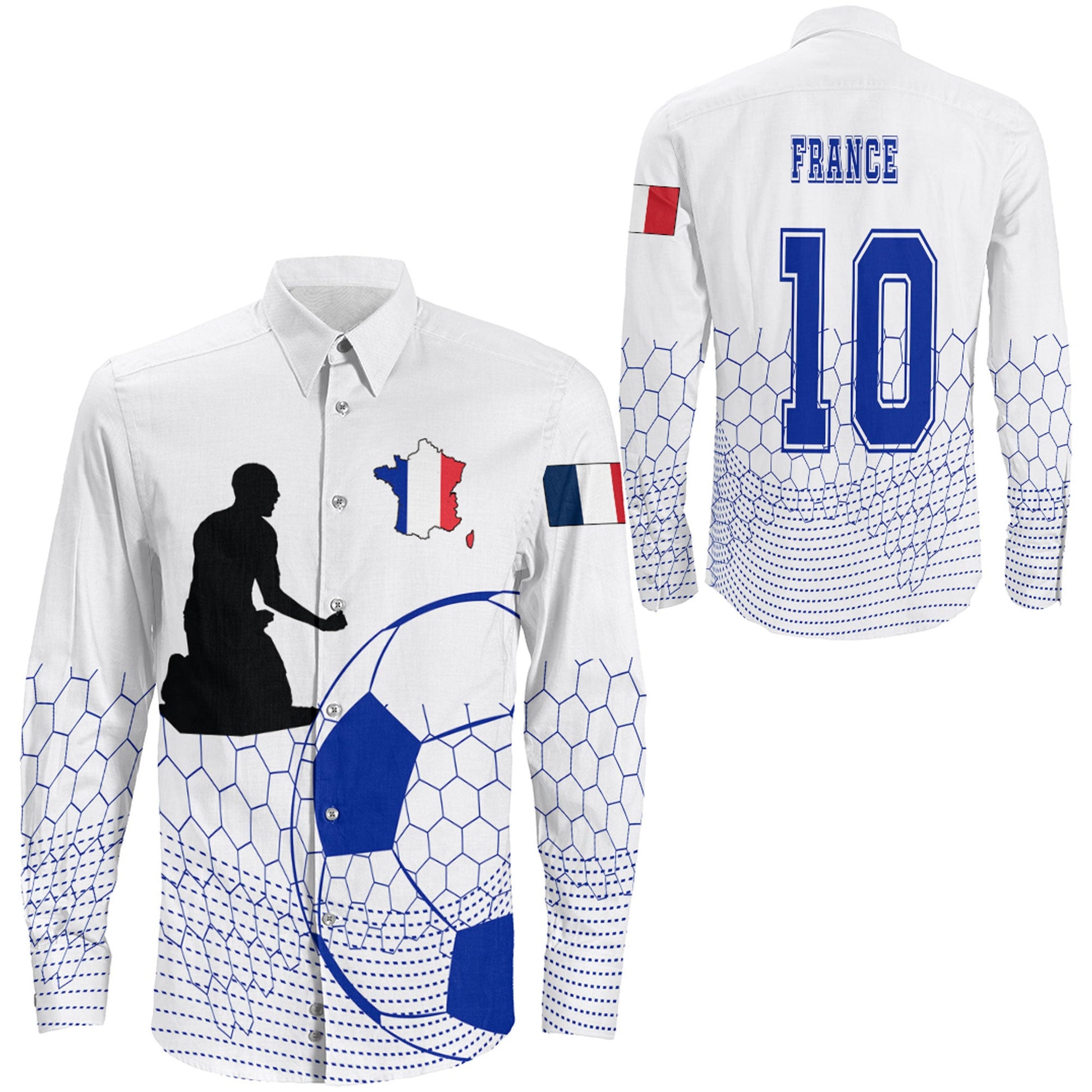 Clothing France Soccer Jersey Style White Version Long Sleeve Button Shirt