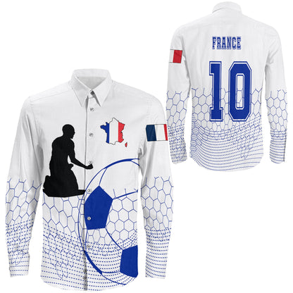 Clothing France Soccer Jersey Style White Version Long Sleeve Button Shirt