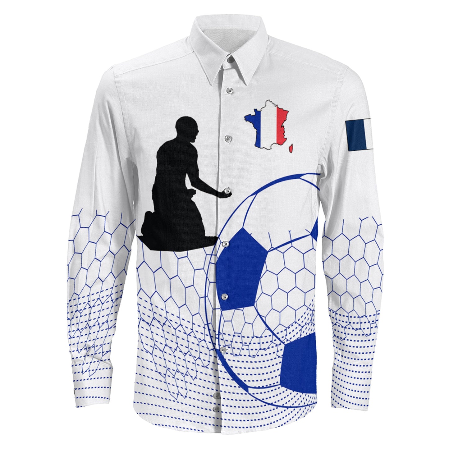Clothing France Soccer Jersey Style White Version Long Sleeve Button Shirt
