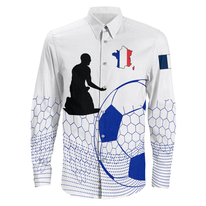 Clothing France Soccer Jersey Style White Version Long Sleeve Button Shirt