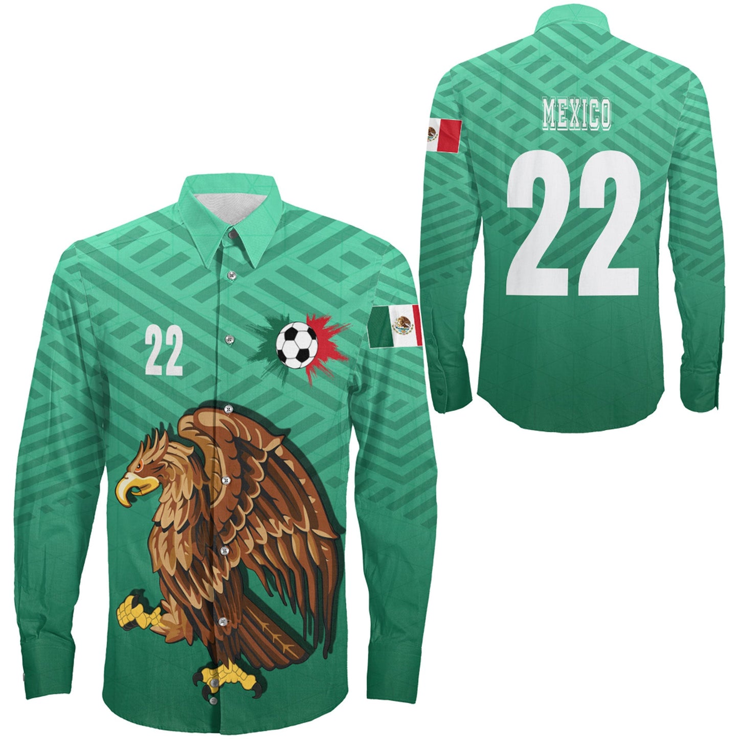 Clothing Mexico Soccer Jersey Style Long Sleeve Button Shirt