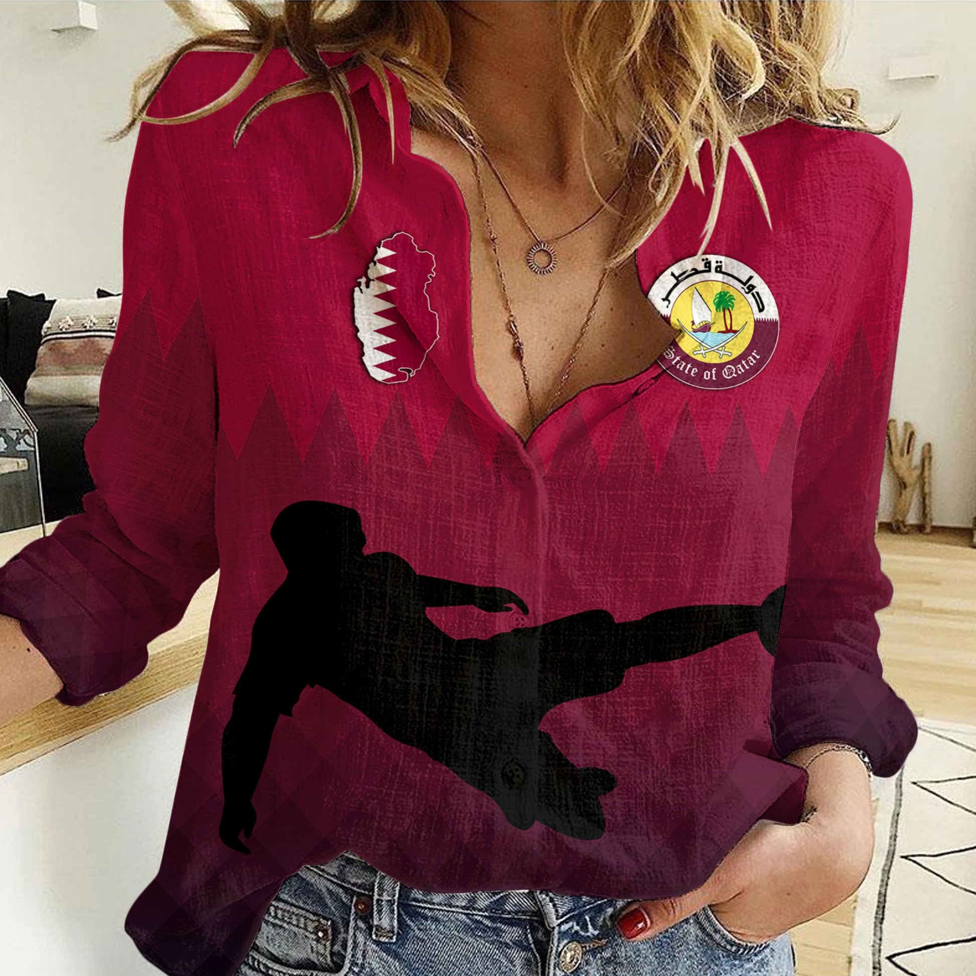 Clothing Qatar Special Soccer Jersey Style Women Casual Shirt