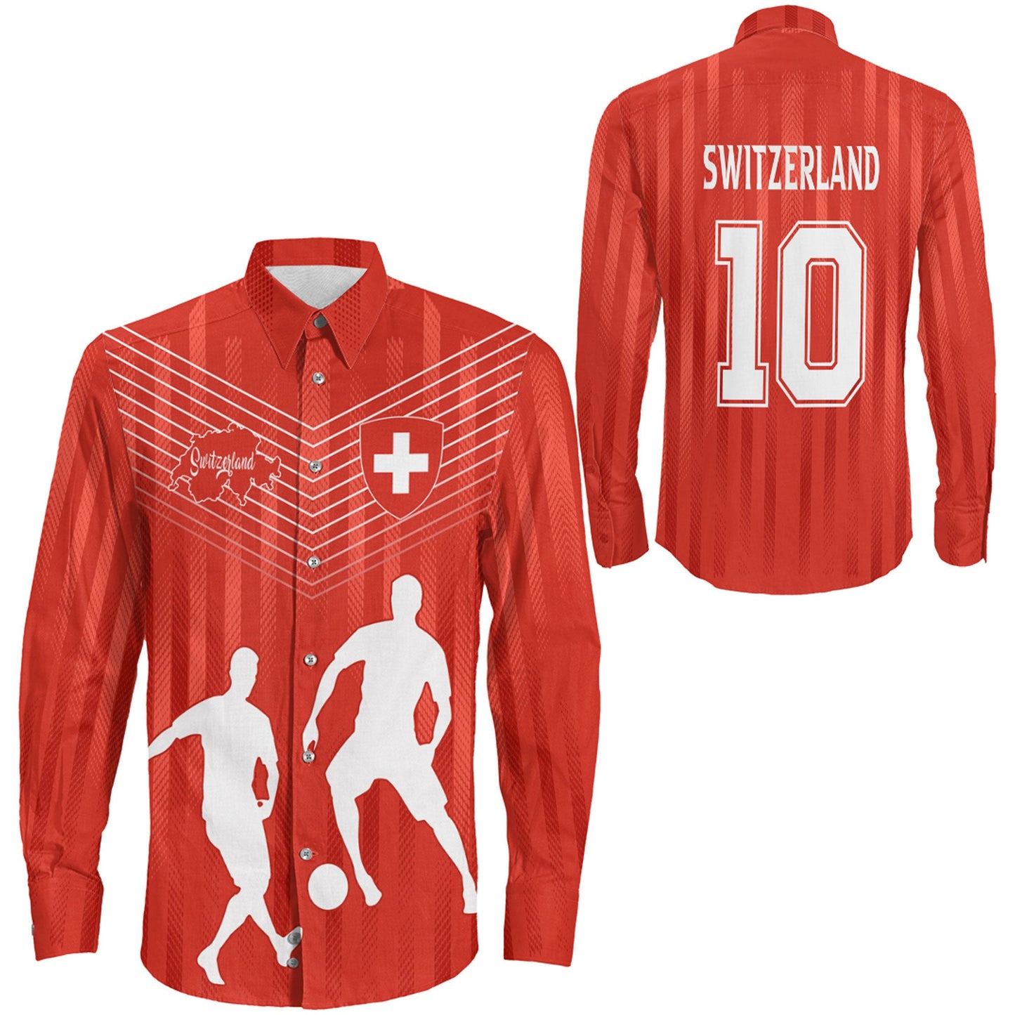 Clothing Switzerland Special Soccer Jersey Style Long Sleeve Button Shirt