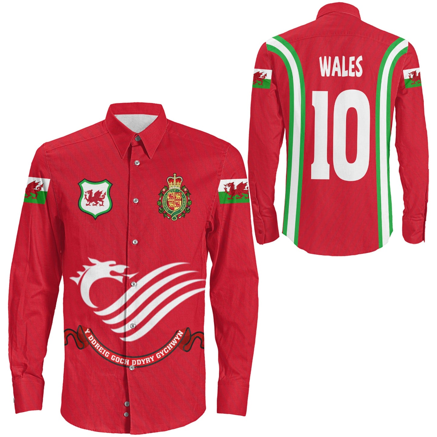 Clothing Wales Special Soccer Jersey Style Long Sleeve Button Shirt